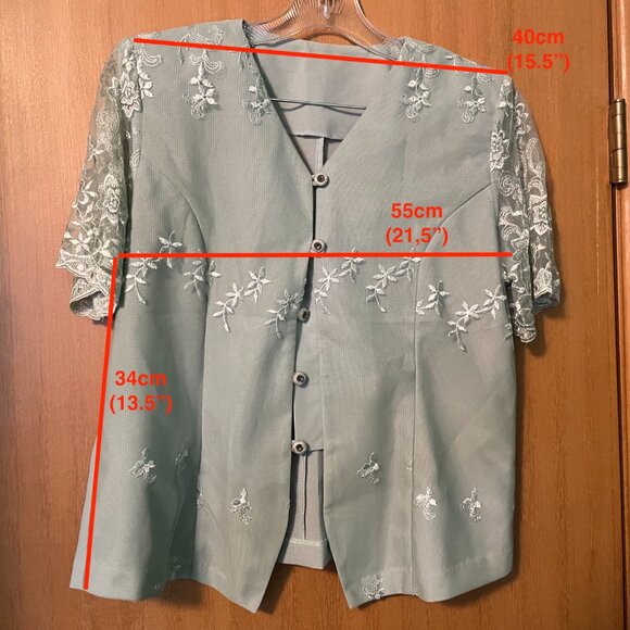 Jora Collection 2 Piece Short Sleeve Blazer Skirt with mesh overlay  embroidery - Picture 3 of 12